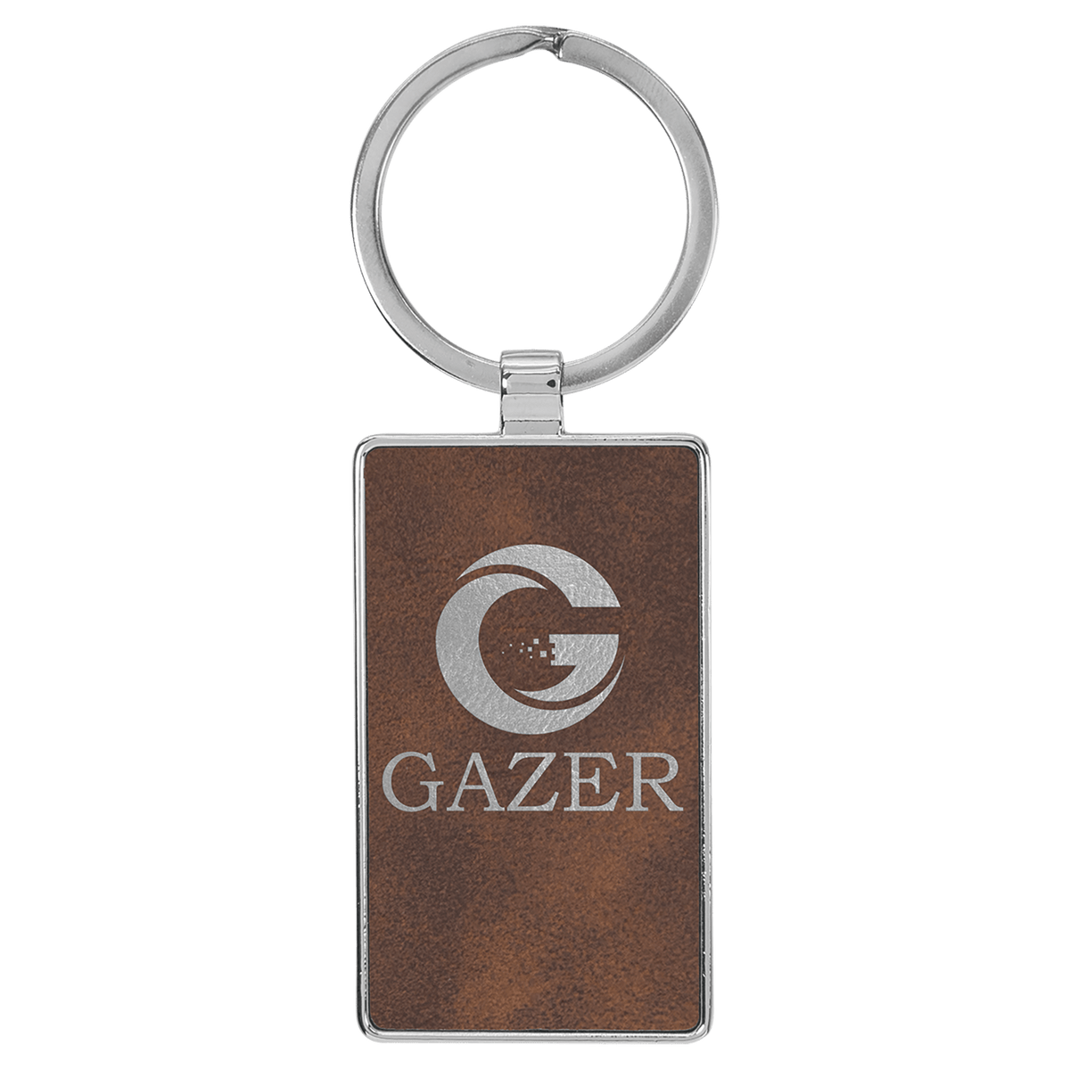 Personalized rustic/silver leatherette keychain with rectangle metal frame