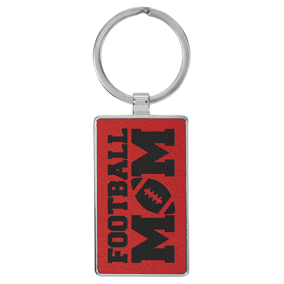 Personalized red leatherette keychain with rectangle metal frame