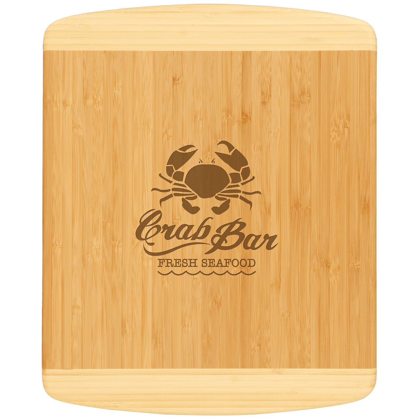 Personalized two-tone bamboo cutting board, 13½ x 11½ inches, custom engraved
