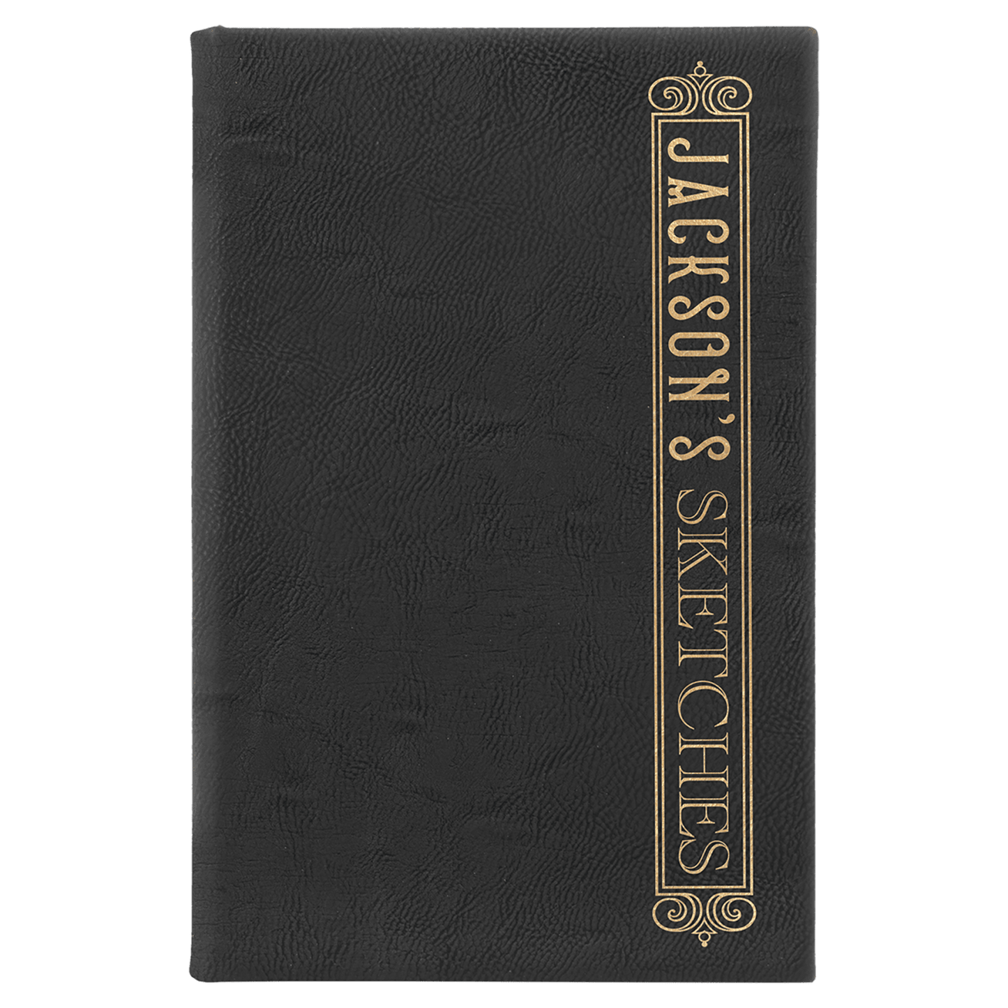 Black/Gold Small personalized leatherette sketch book with unlined paper