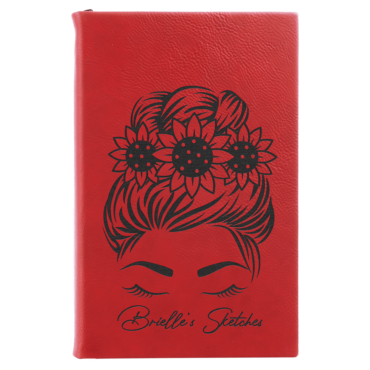 Red Small personalized leatherette sketch book with unlined paper