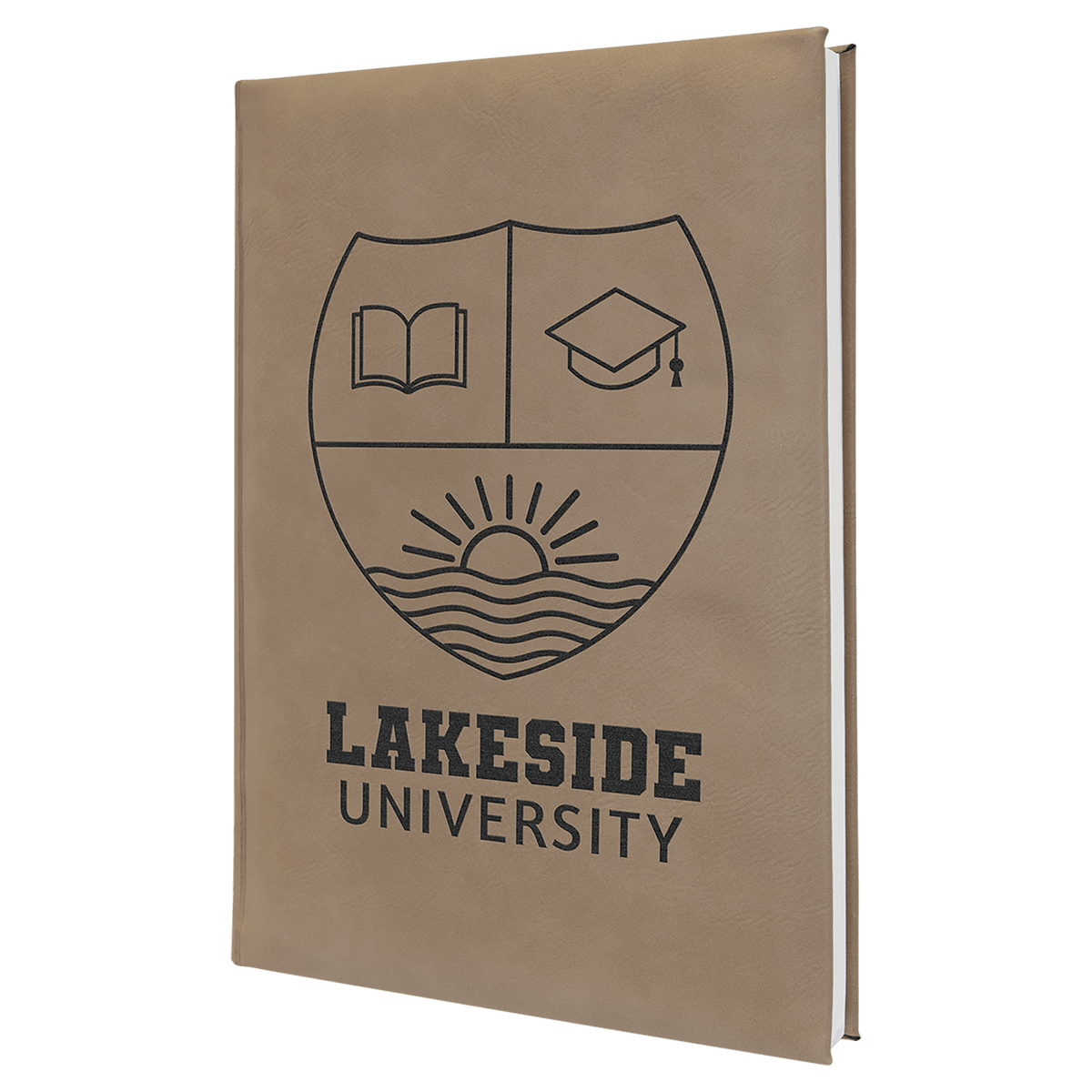 Personalized light brown leatherette journal with lined pages, 7 x 9.75 inch