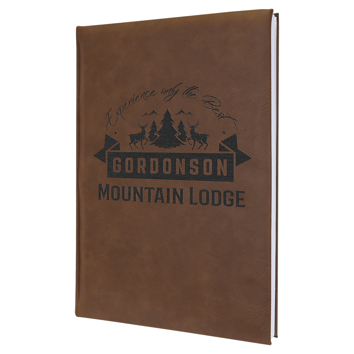 Personalized dark brown leatherette journal with lined pages, 7 x 9.75 inch