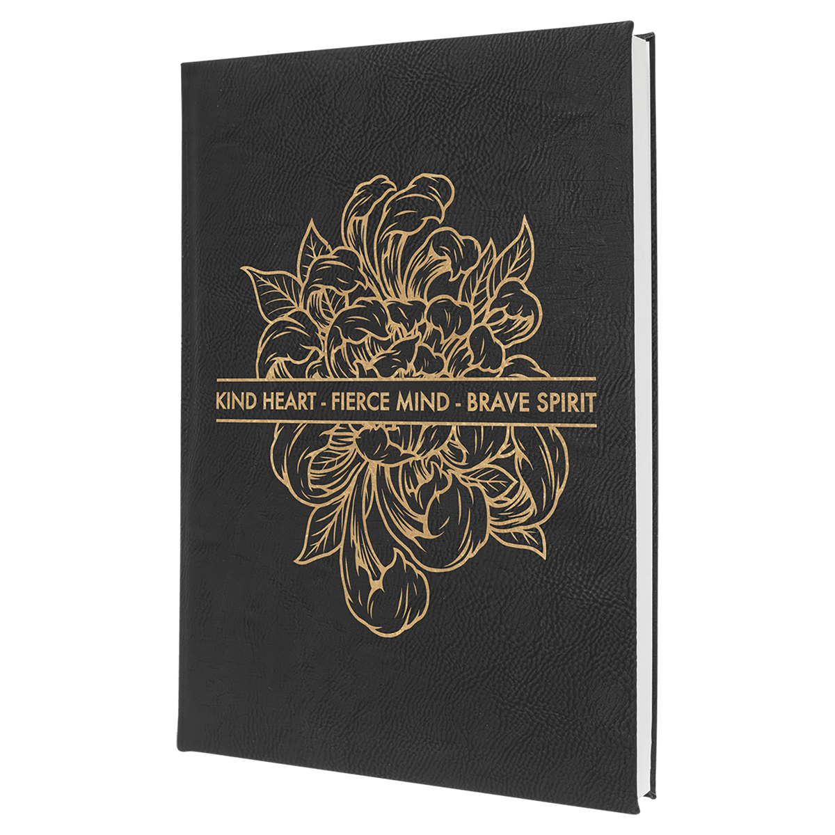 Personalized black/gold leatherette journal with lined pages, 7 x 9.75 inch