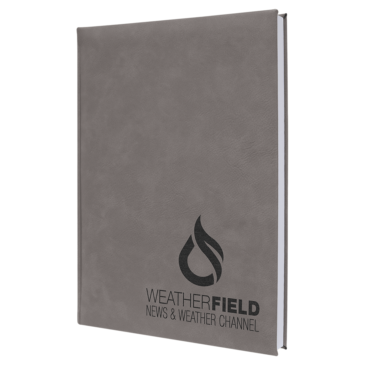 Personalized gray leatherette journal with lined pages, 7 x 9.75 inch