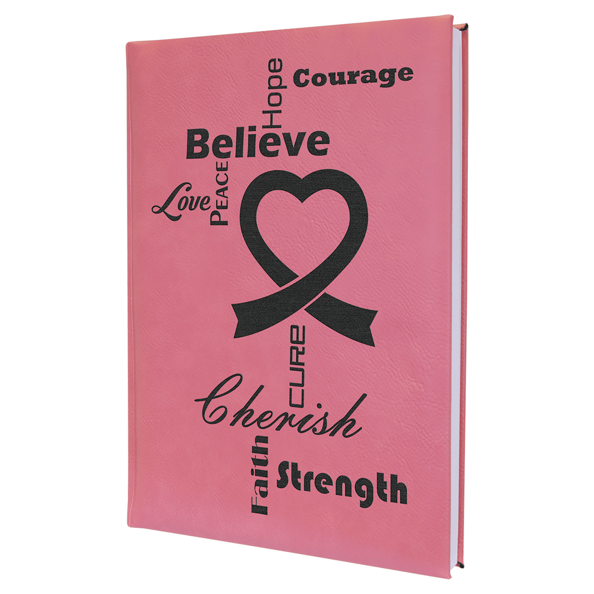 Personalized pink leatherette journal with lined pages, 7 x 9.75 inch