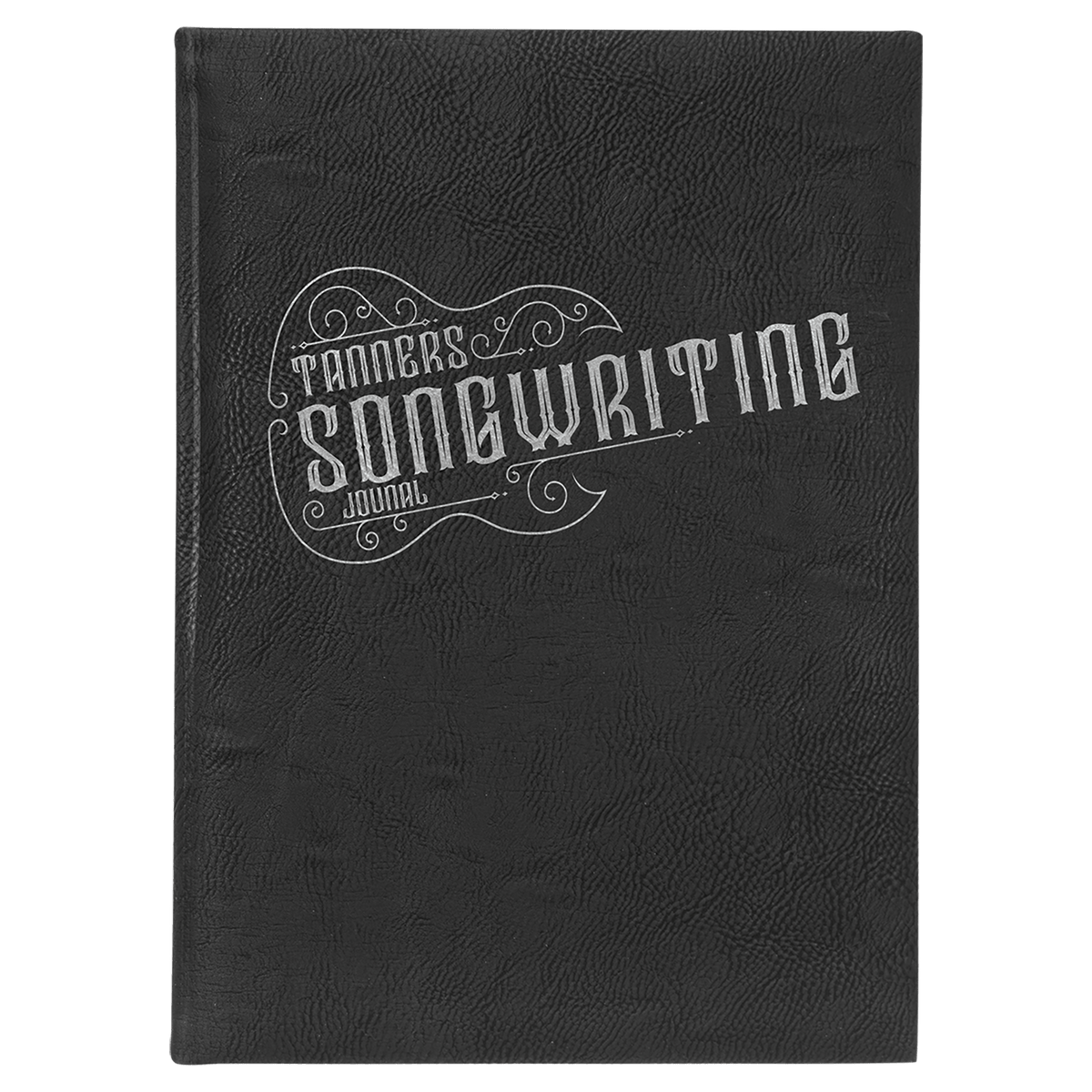 Personalized black/silver leatherette journal with lined pages, 7 x 9.75 inch