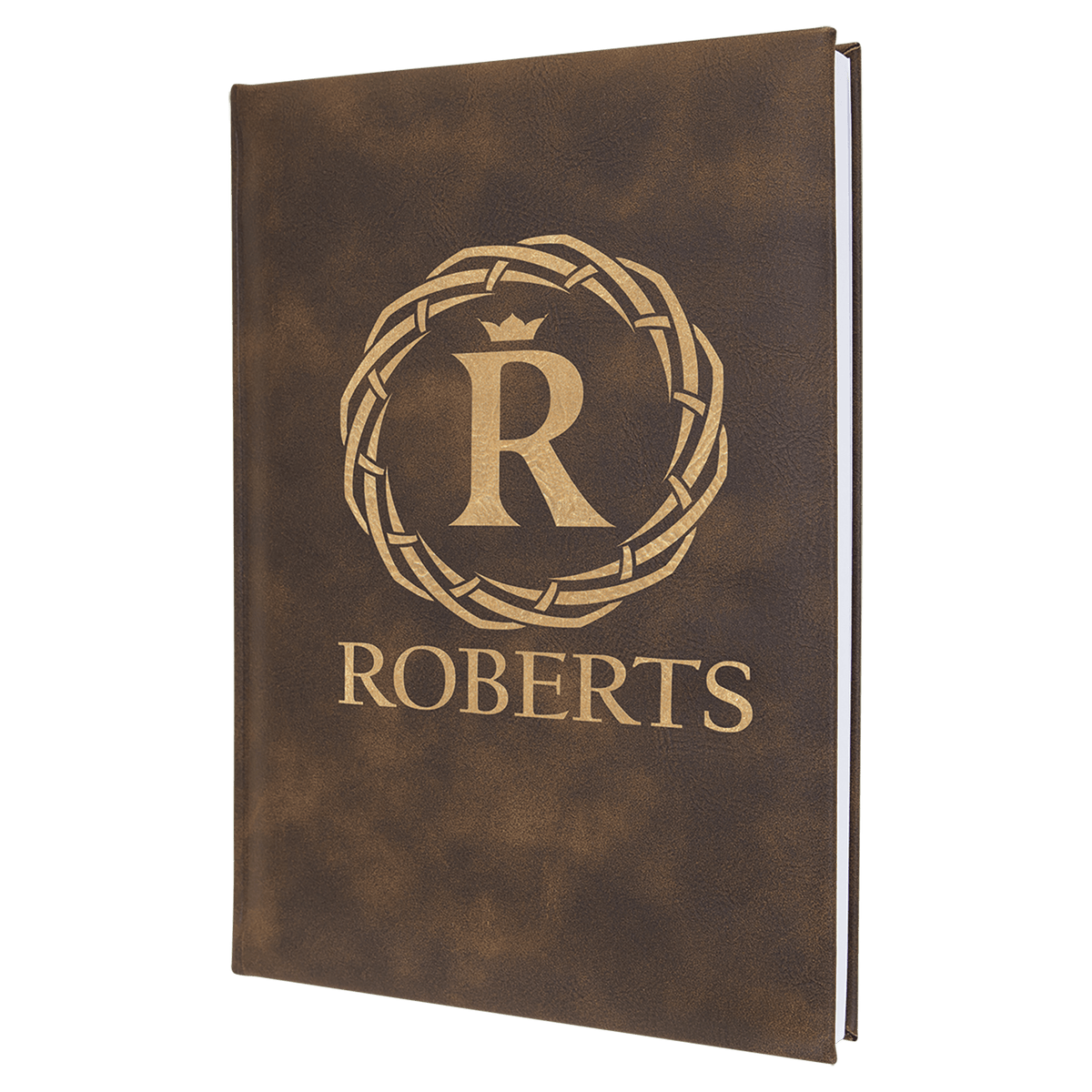 Personalized rustic/gold leatherette journal with lined pages, 7 x 9.75 inch