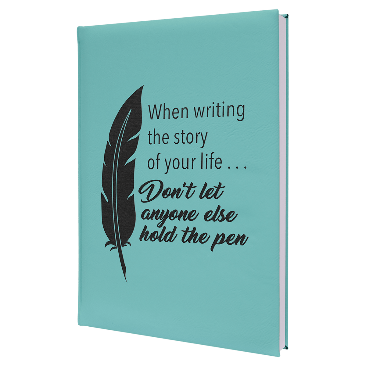 Personalized teal leatherette journal with lined pages, 7 x 9.75 inch