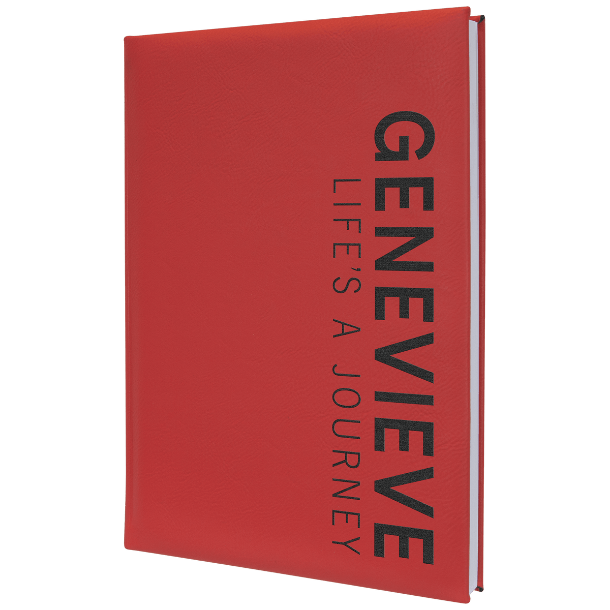 Personalized red leatherette journal with lined pages, 7 x 9.75 inch