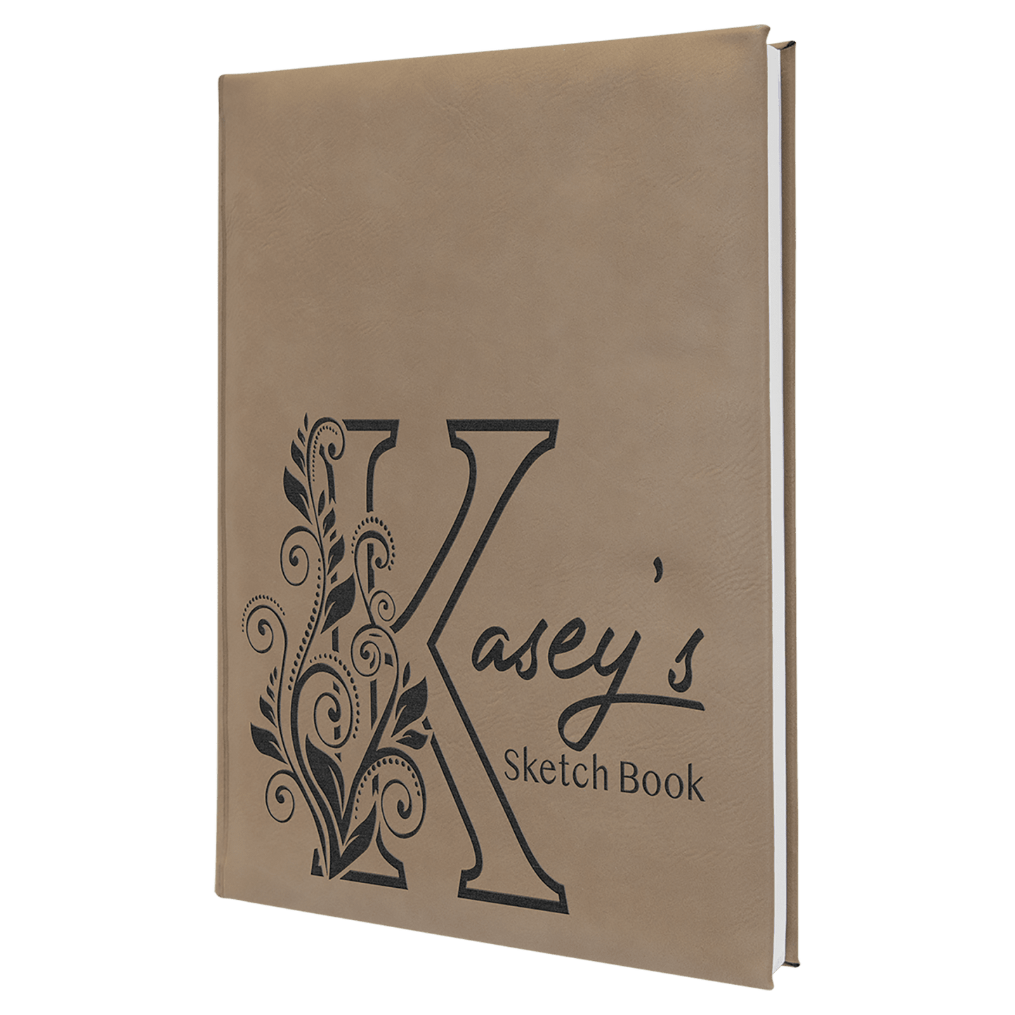 Light Brown Large personalized leatherette sketch book with unlined paper