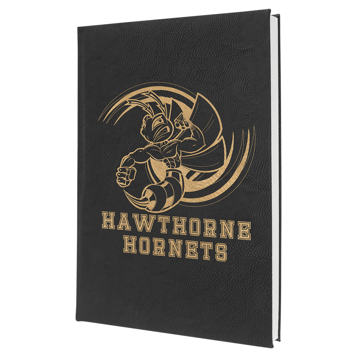 Black/Gold Large personalized leatherette sketch book with unlined paper