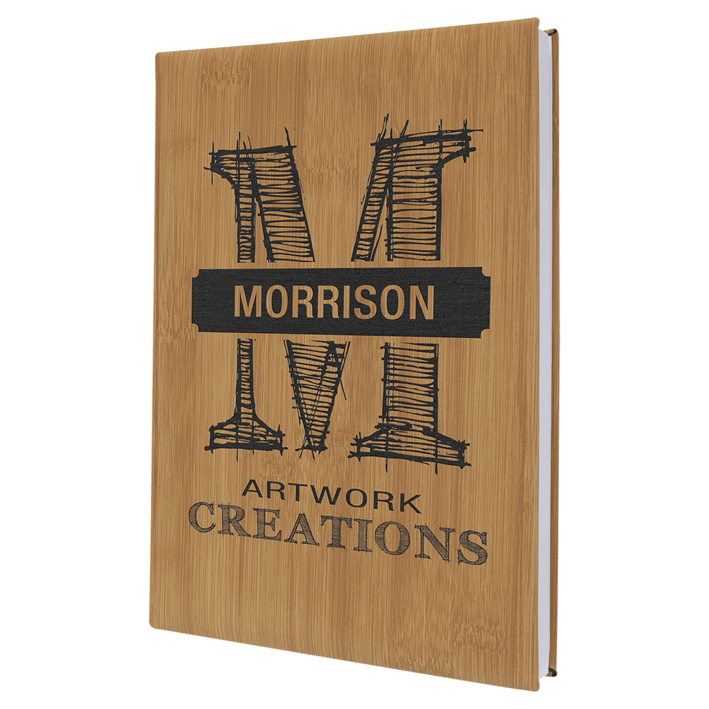 Bamboo Large personalized leatherette sketch book with unlined paper