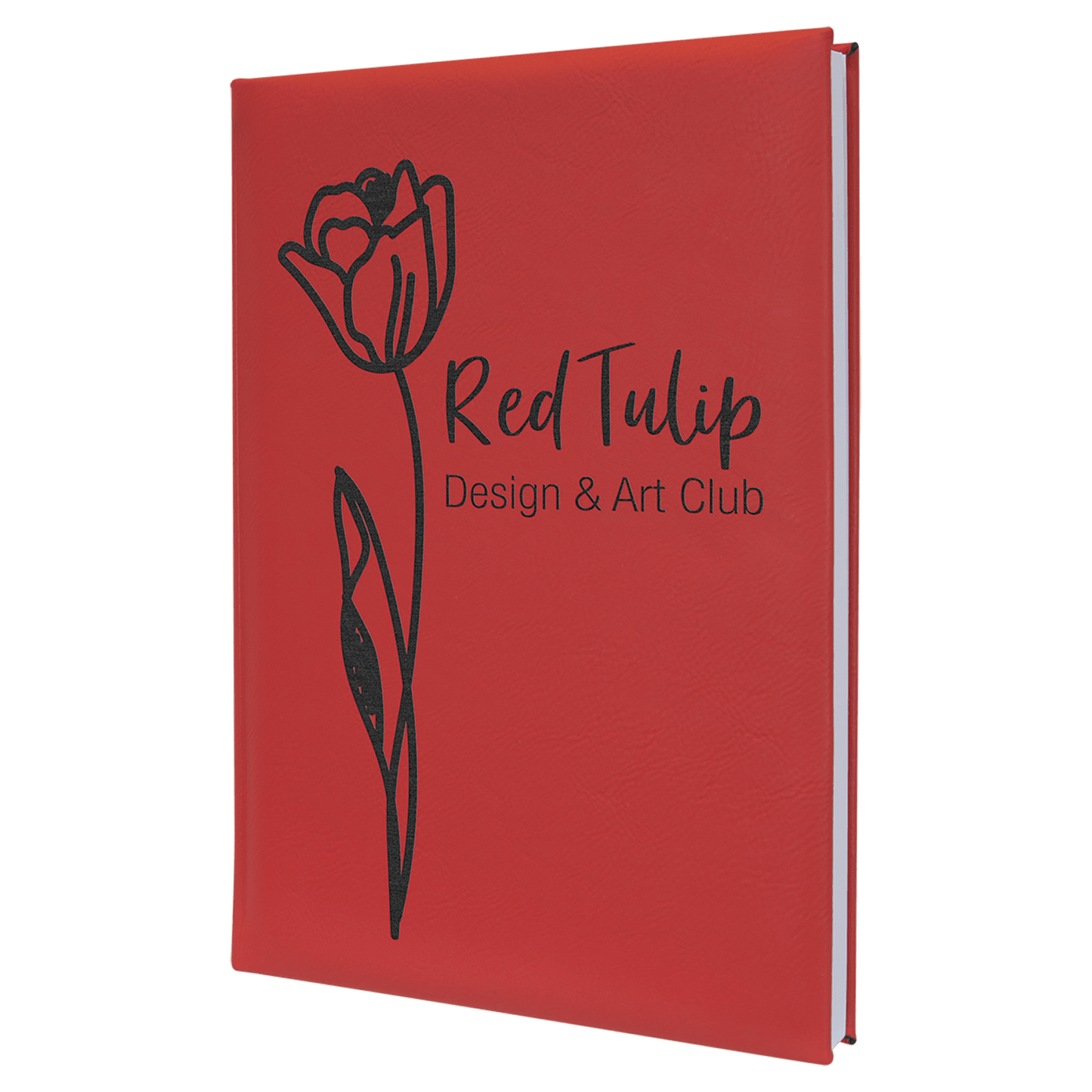 Red Large personalized leatherette sketch book with unlined paper