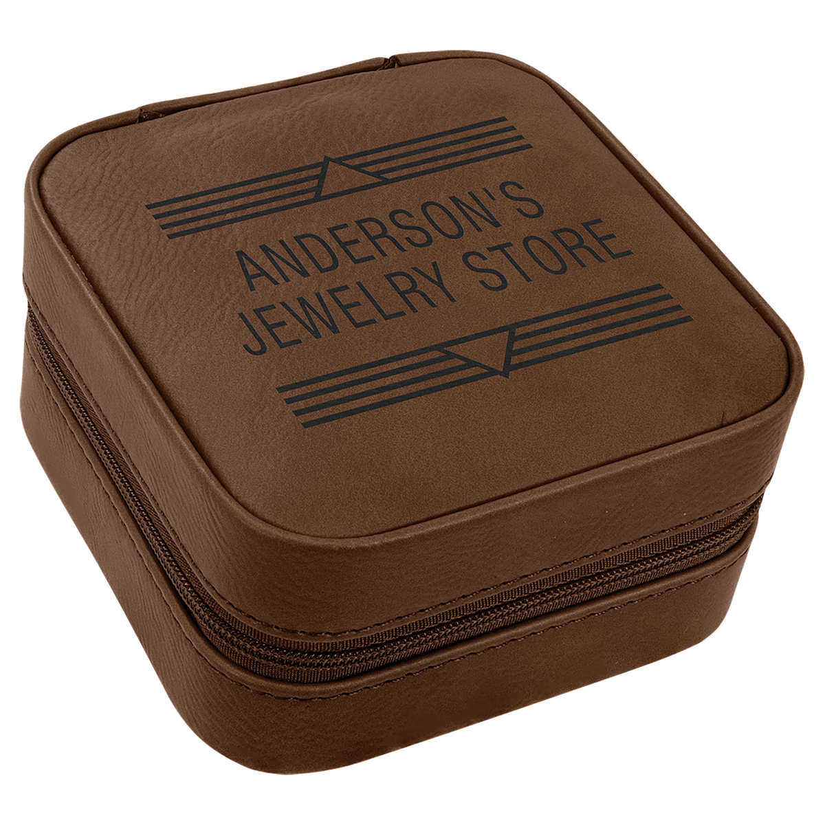 Personalized dark brown leatherette travel jewelry box