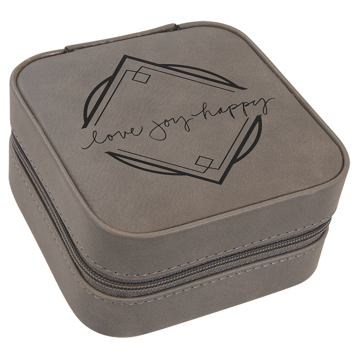 Personalized gray leatherette travel jewelry box