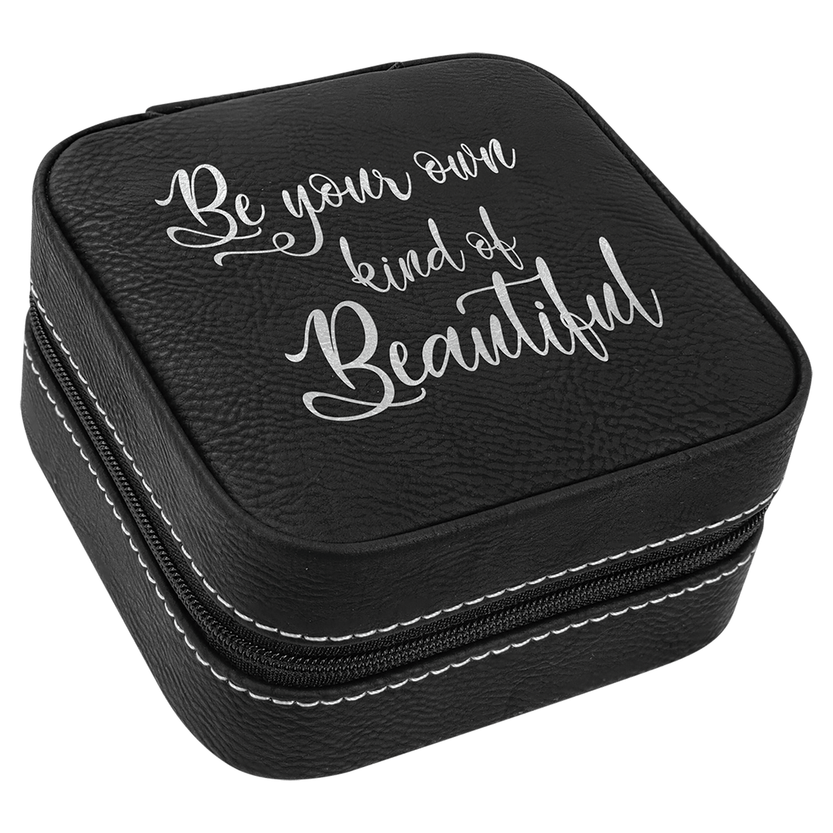 Personalized black/silver leatherette travel jewelry box