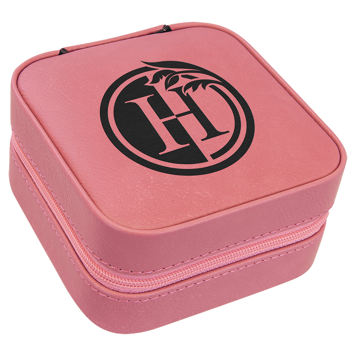 Personalized pink leatherette travel jewelry box