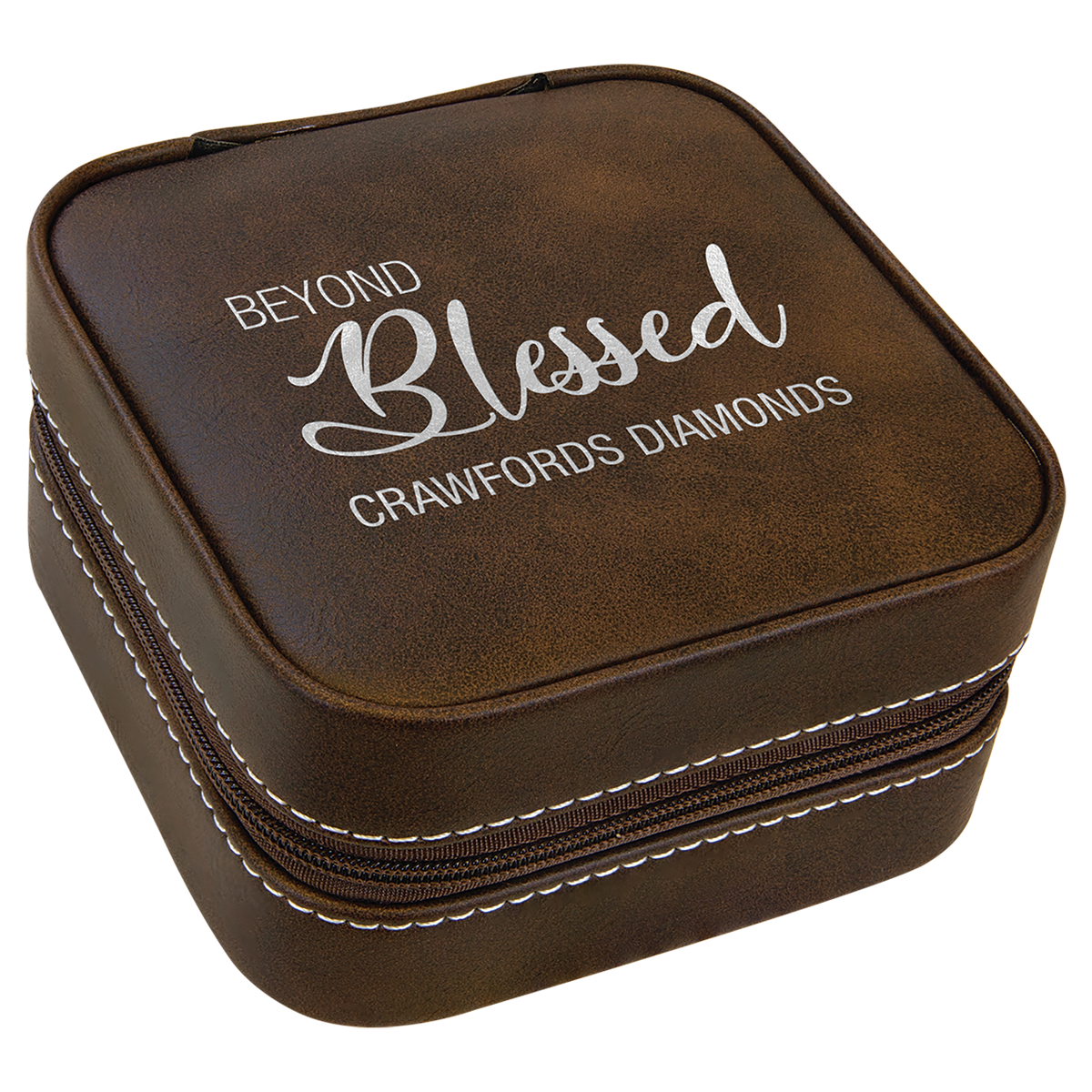 Personalized rustic/silver leatherette travel jewelry box