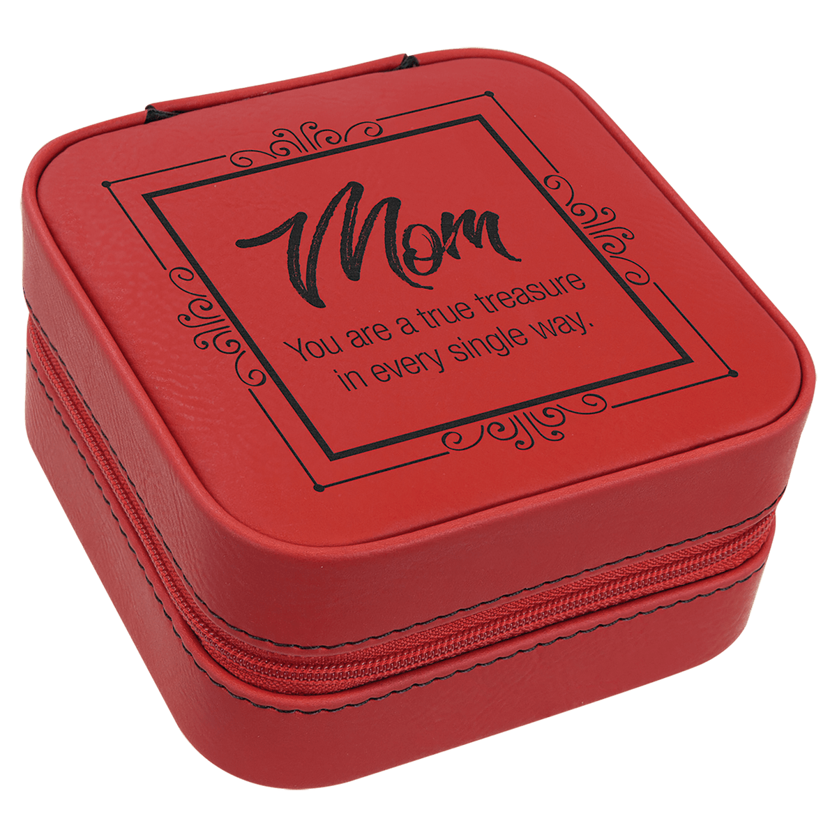 Personalized red leatherette travel jewelry box
