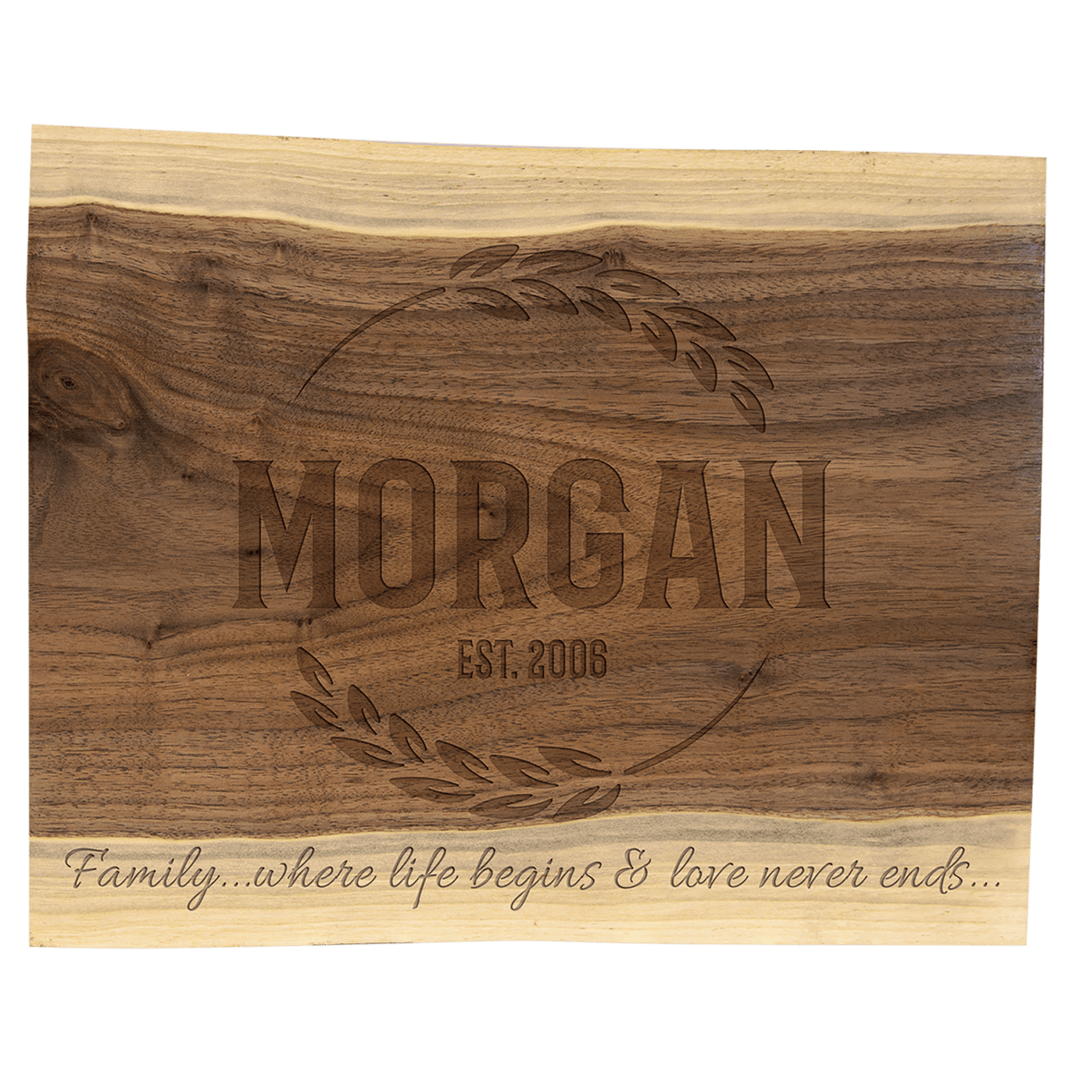 11½″ × 8¾″ personalized black walnut charcuterie board