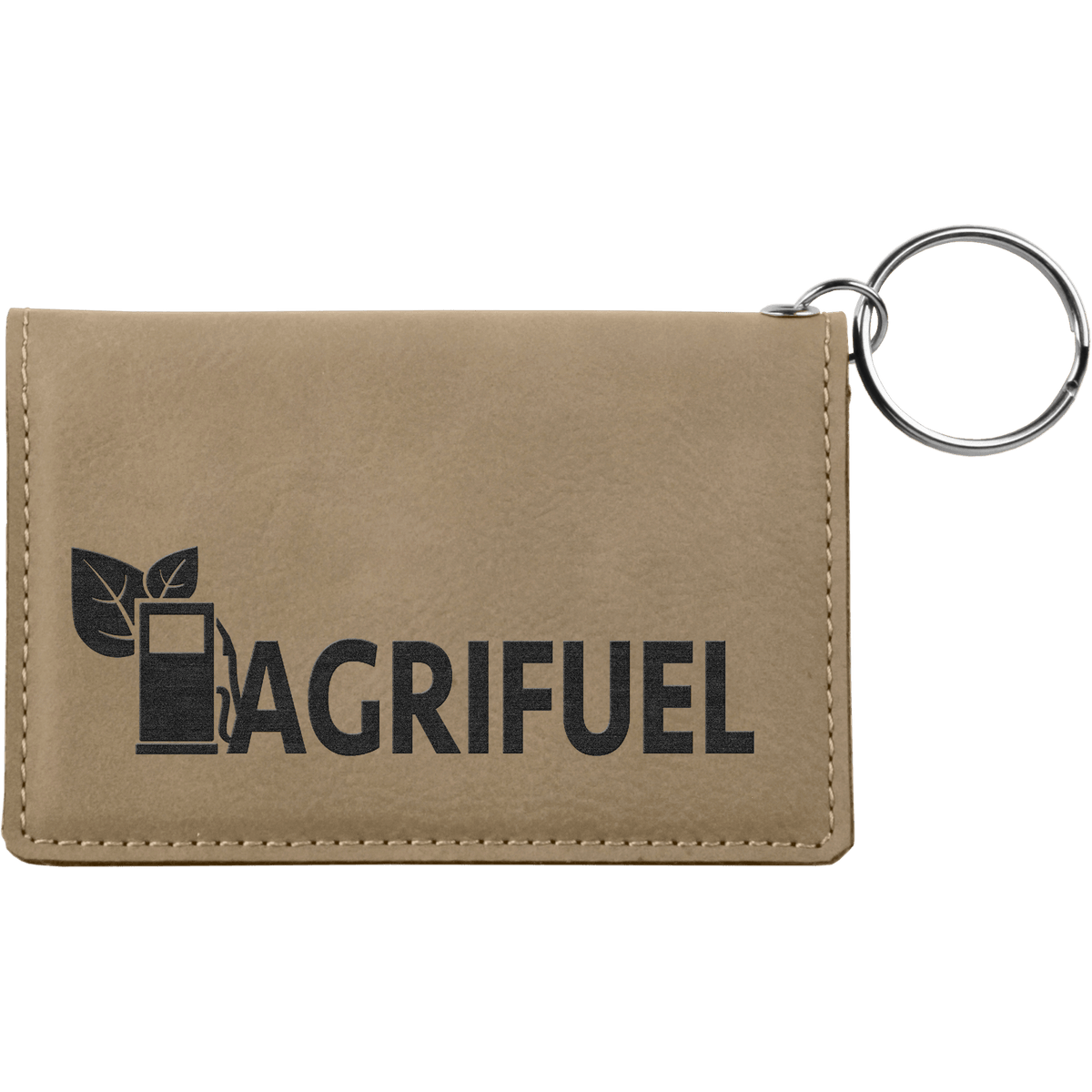 Personalized light brown leatherette ID holder keychain
