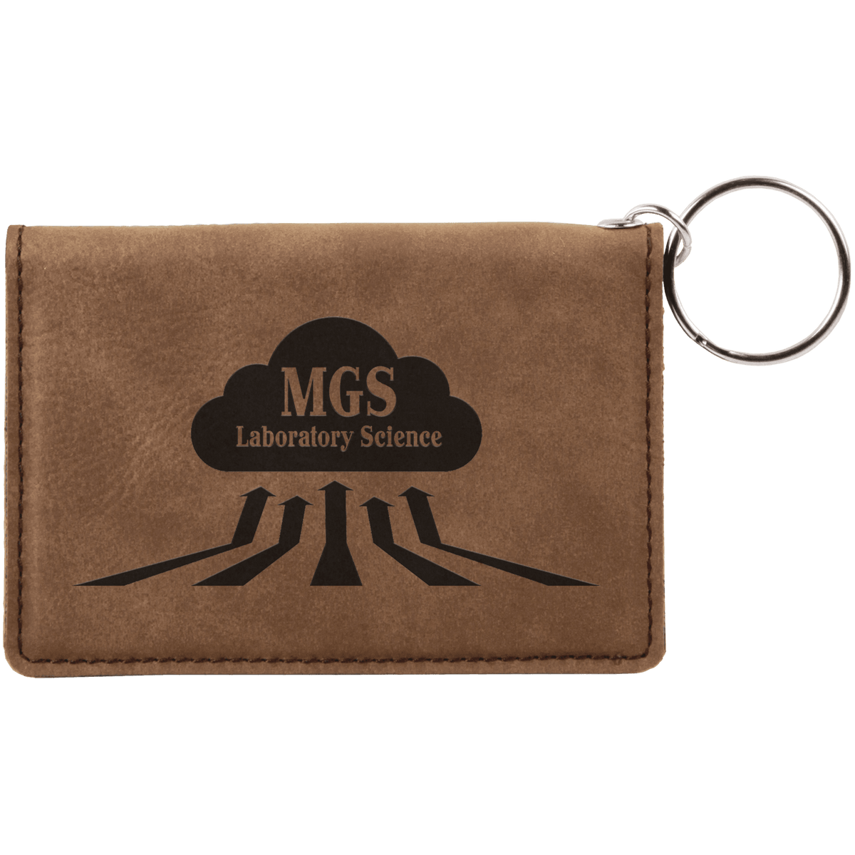 Personalized dark brown leatherette ID holder keychain