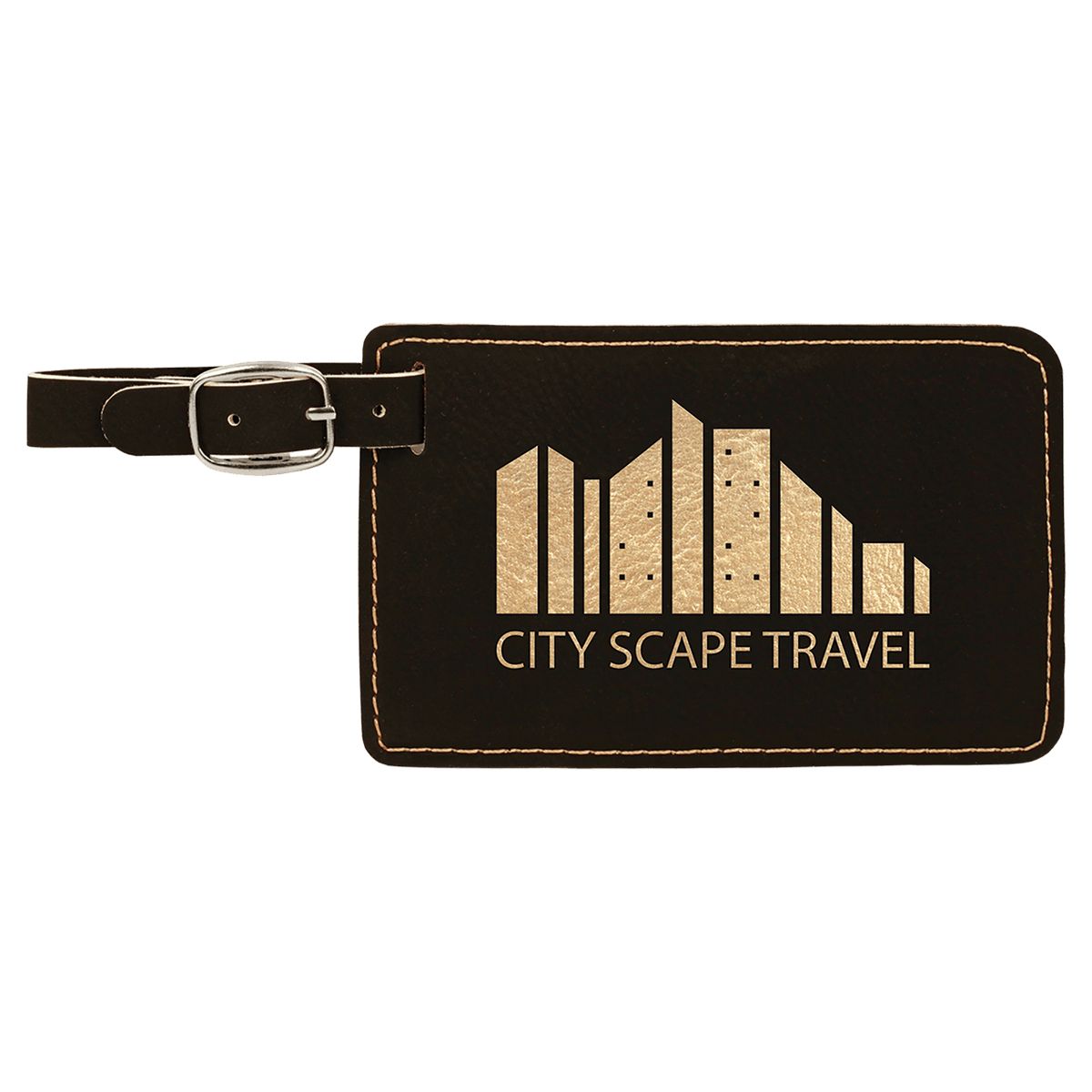 Personalized black/gold leatherette luggage tag