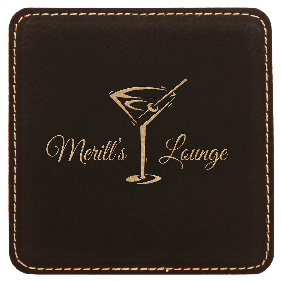 Personalized 4 inch square black/gold leatherette coaster