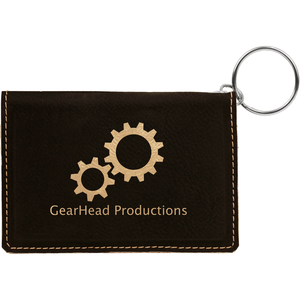 Personalized black/gold leatherette ID holder keychain