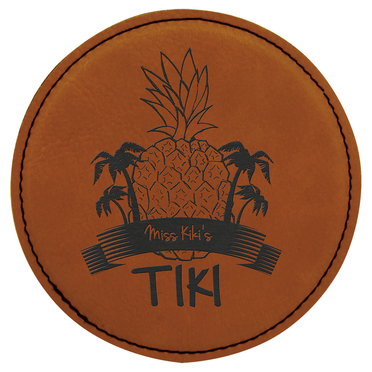 Personalized 4 inch round rawhide leatherette coaster