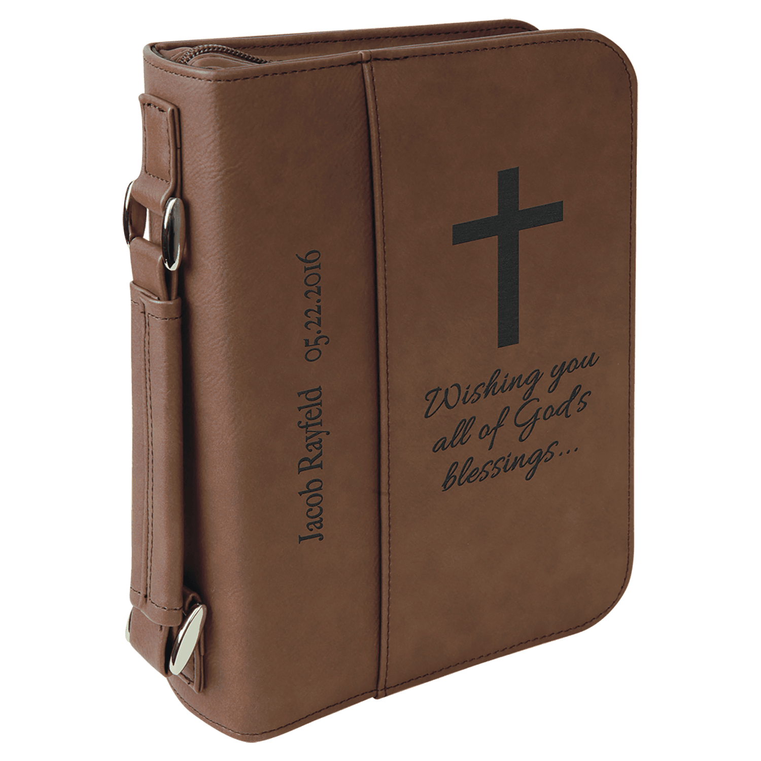 Dark Brown Leatherette Zippered Bible & Book Cover, 6¾" x 9¼"