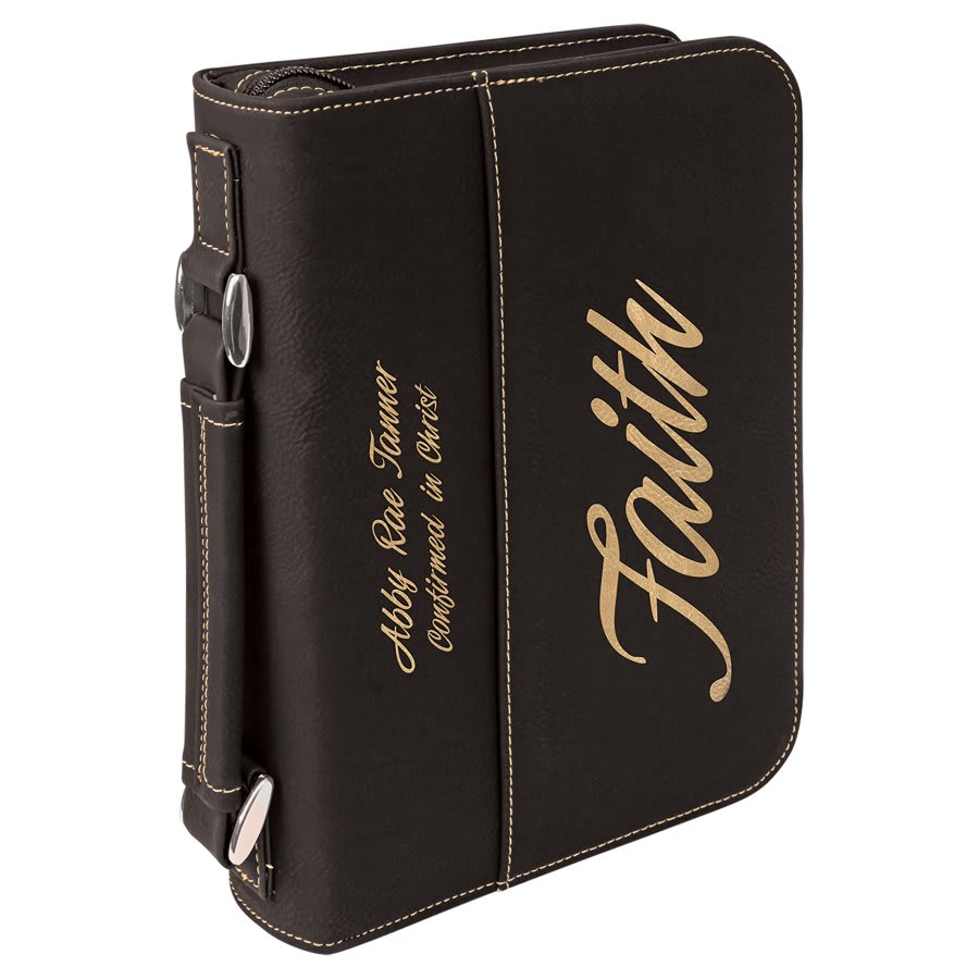 Black/Gold Leatherette Zippered Bible & Book Cover, 6¾" x 9¼"