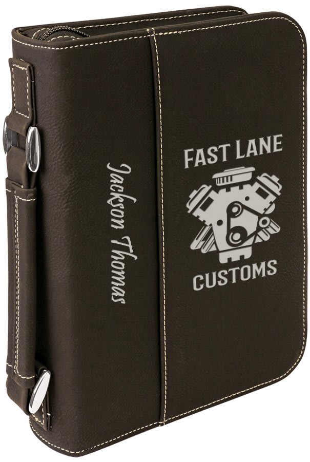 Black/Silver Leatherette Zippered Bible & Book Cover, 6¾" x 9¼"