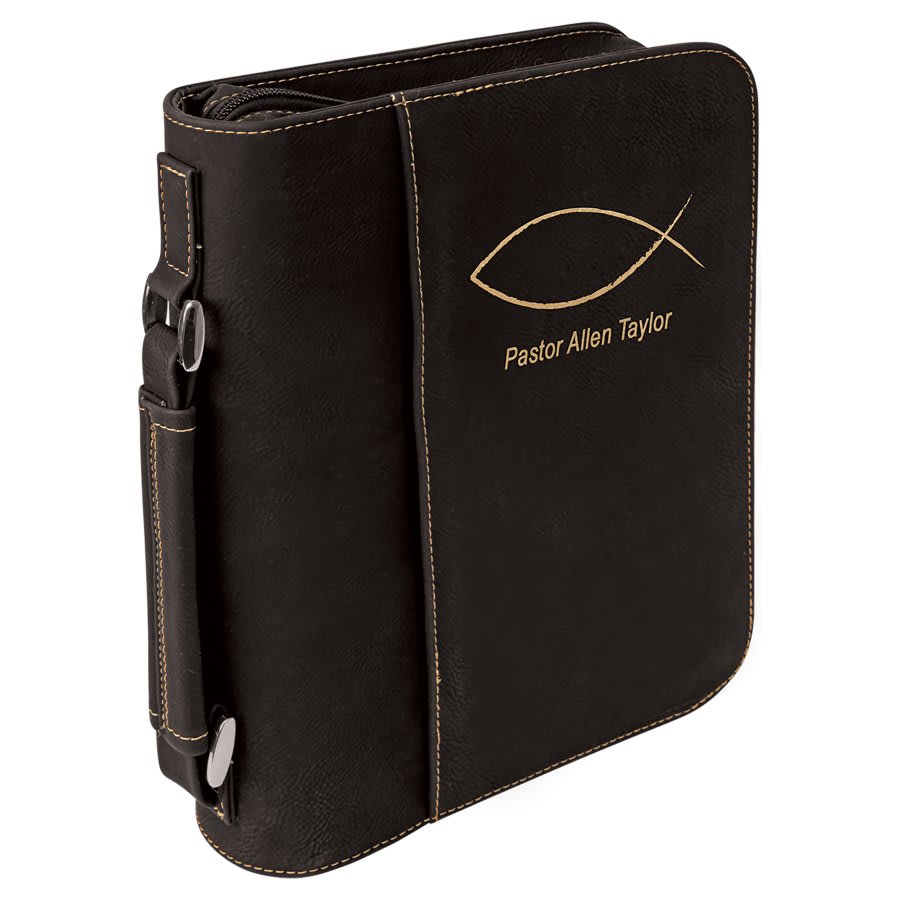 Black/Gold Leatherette Zippered Bible & Book Cover, 7½" x 10¾"