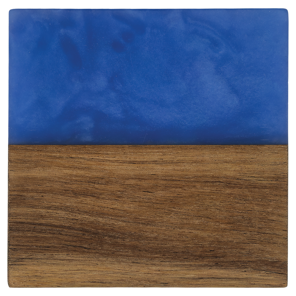 Square acacia wood coaster with blue pearl resin accent