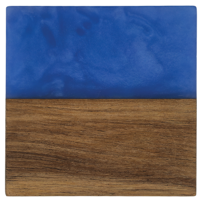 Square acacia wood coaster with blue pearl resin accent