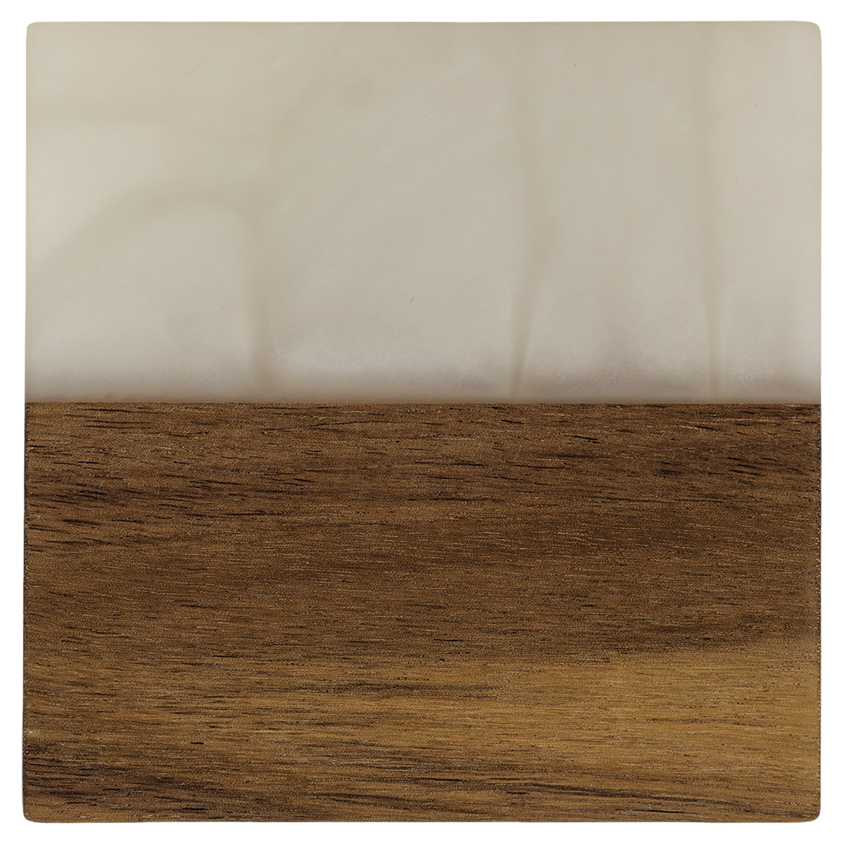 Square acacia wood coaster with white pearl resin accent