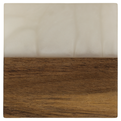 Square acacia wood coaster with white pearl resin accent