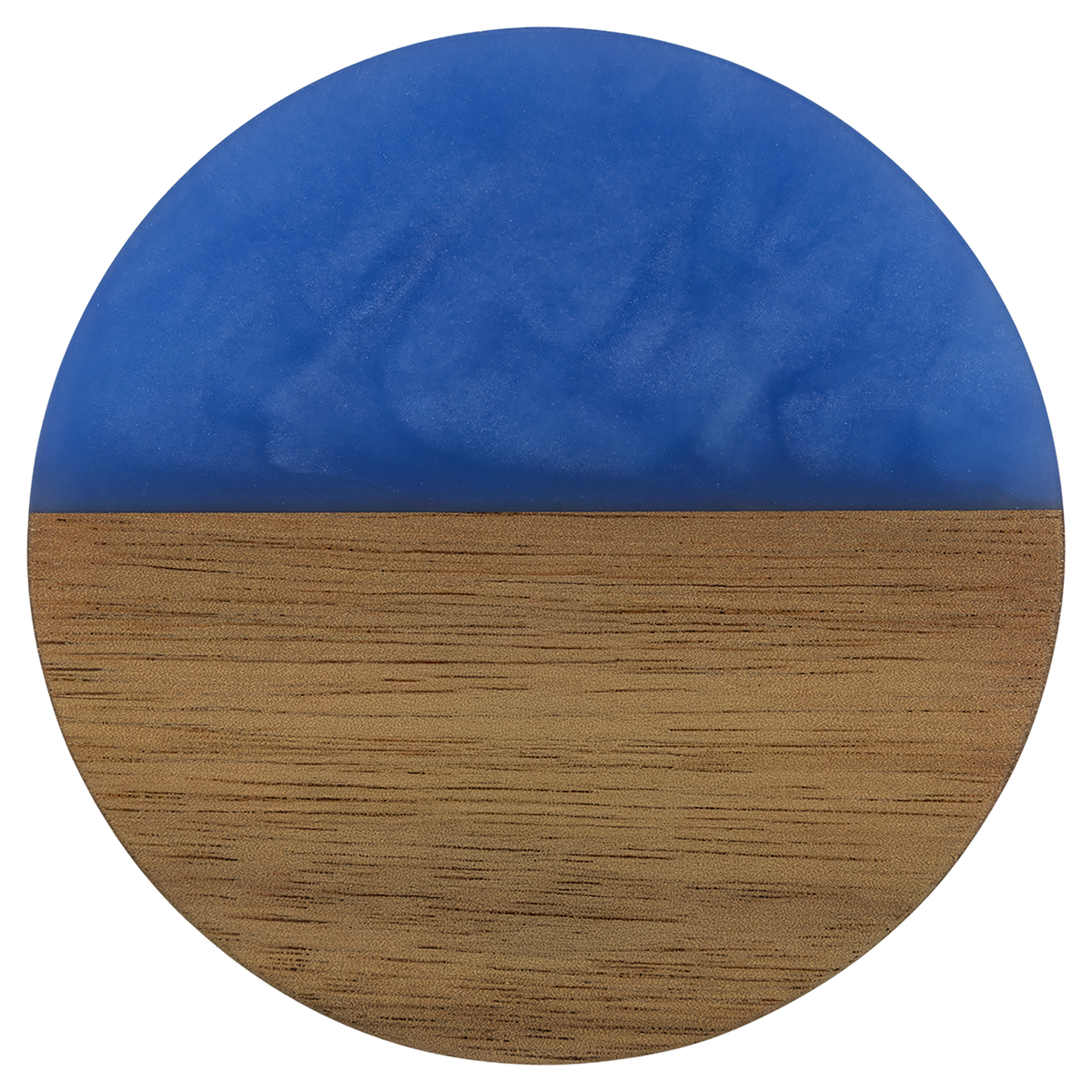 Round acacia wood coaster with blue pearl resin accent