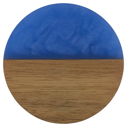 Round acacia wood coaster with blue pearl resin accent