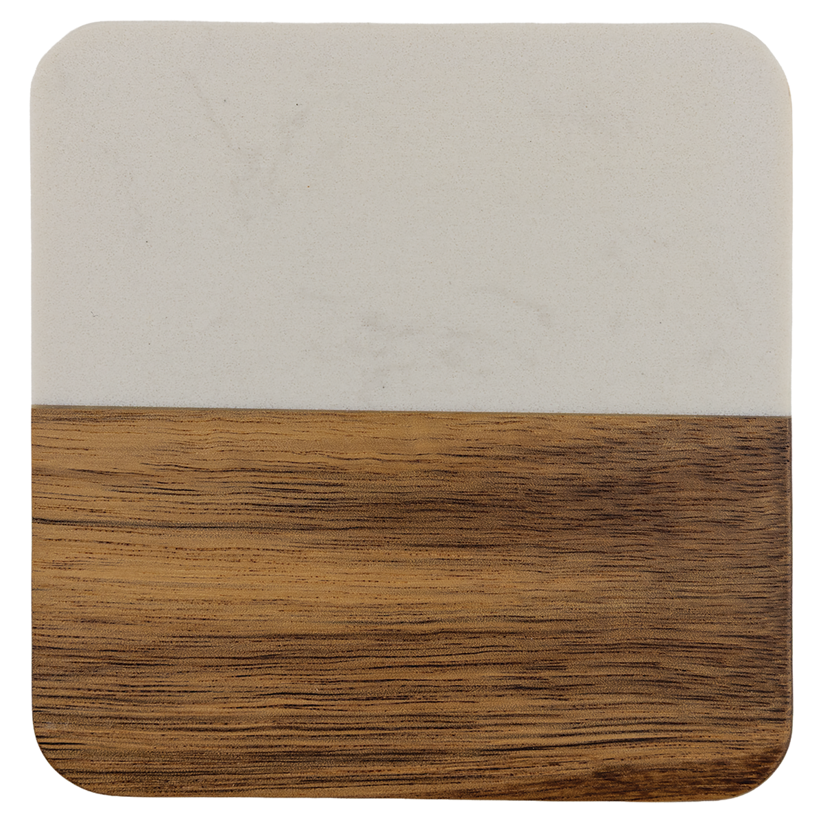 Square acacia wood coaster with white marble accent