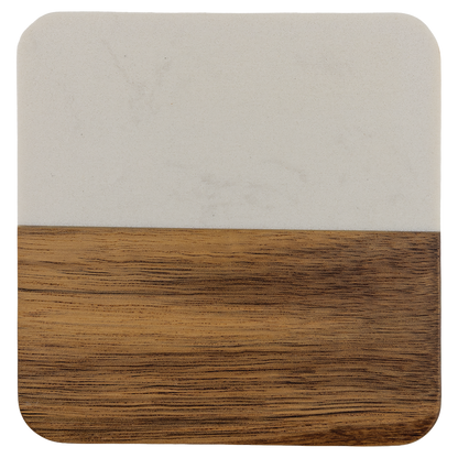 Square acacia wood coaster with white marble accent