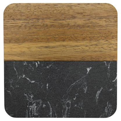 Square acacia wood coaster with black marble accent