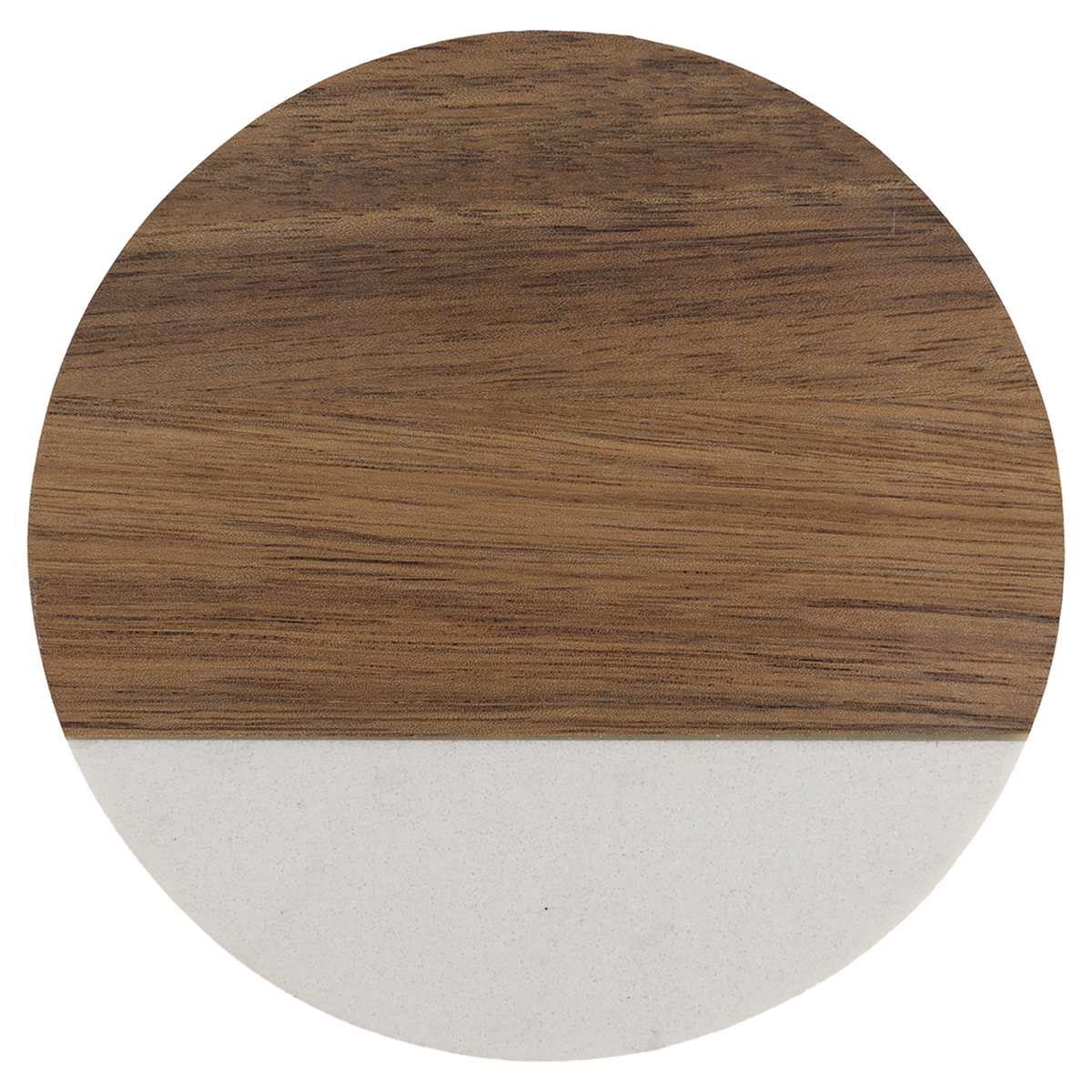 Round acacia wood coaster with white marble accent