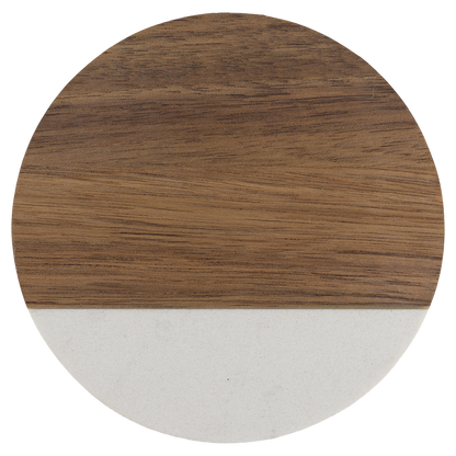 Round acacia wood coaster with white marble accent