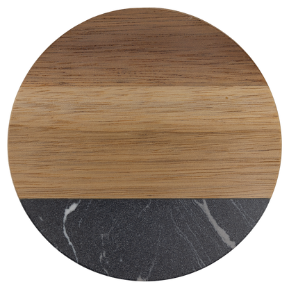 Round acacia wood coaster with black marble accent