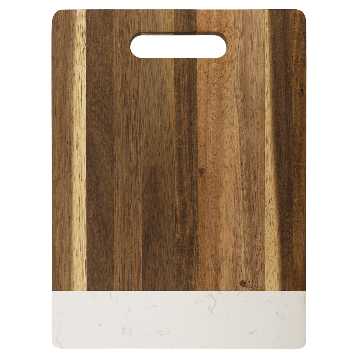 11 1/2 x 8 3/4 inch acacia wood cutting board with white marble accent
