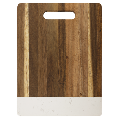 11 1/2 x 8 3/4 inch acacia wood cutting board with white marble accent