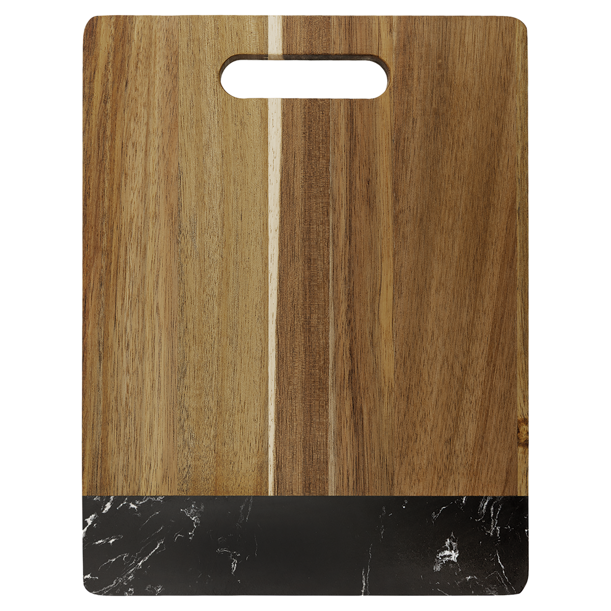 11 1/2 x 8 3/4 inch acacia wood cutting board with black marble accent